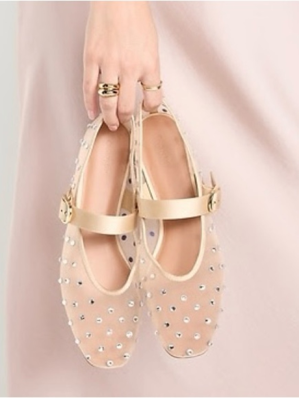 Studded Sheer Mary Jane Flats in Nude
